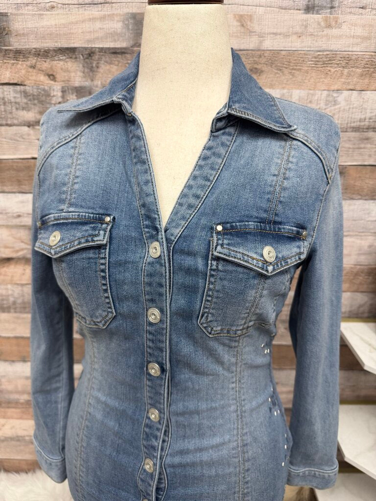 INC Navy Embellished Shirt Dress