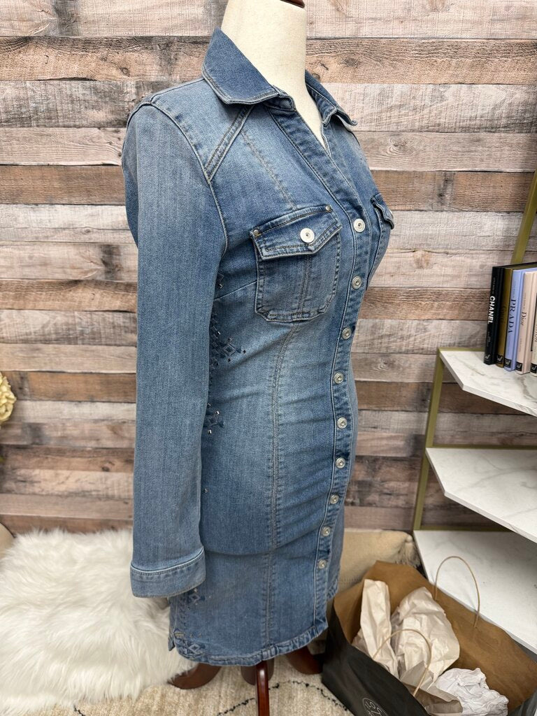 INC Navy Embellished Shirt Dress