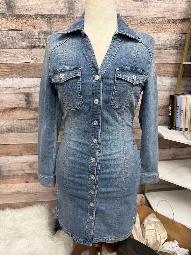 INC Navy Embellished Shirt Dress