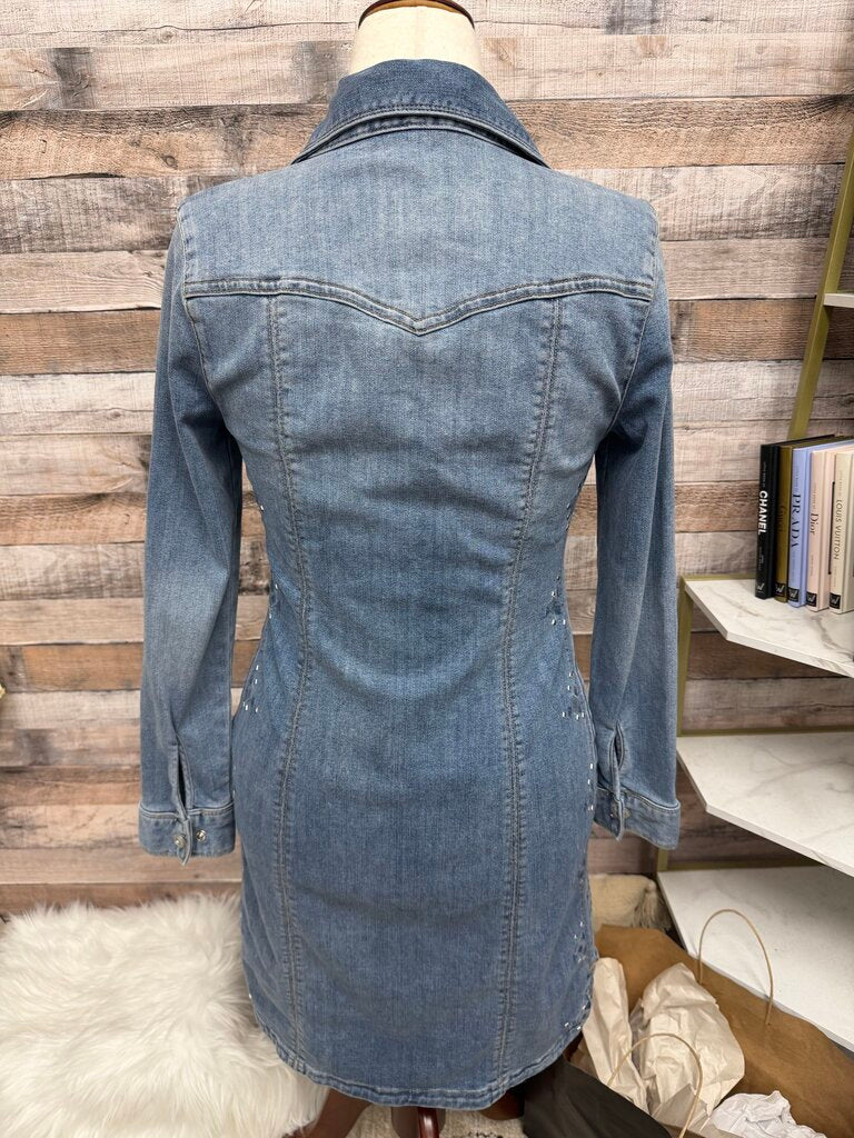 INC Navy Embellished Shirt Dress