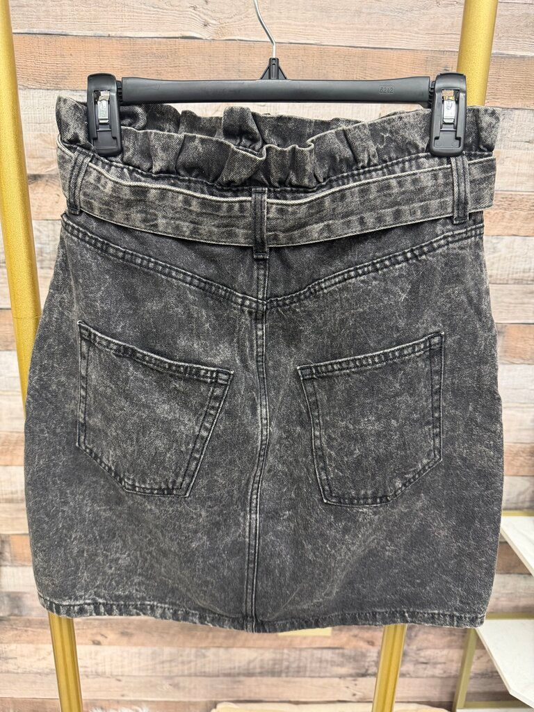 H&M Divided Black Wash Paper Bag Waist Skirt Denim Acid Black Wash Mini Skirt