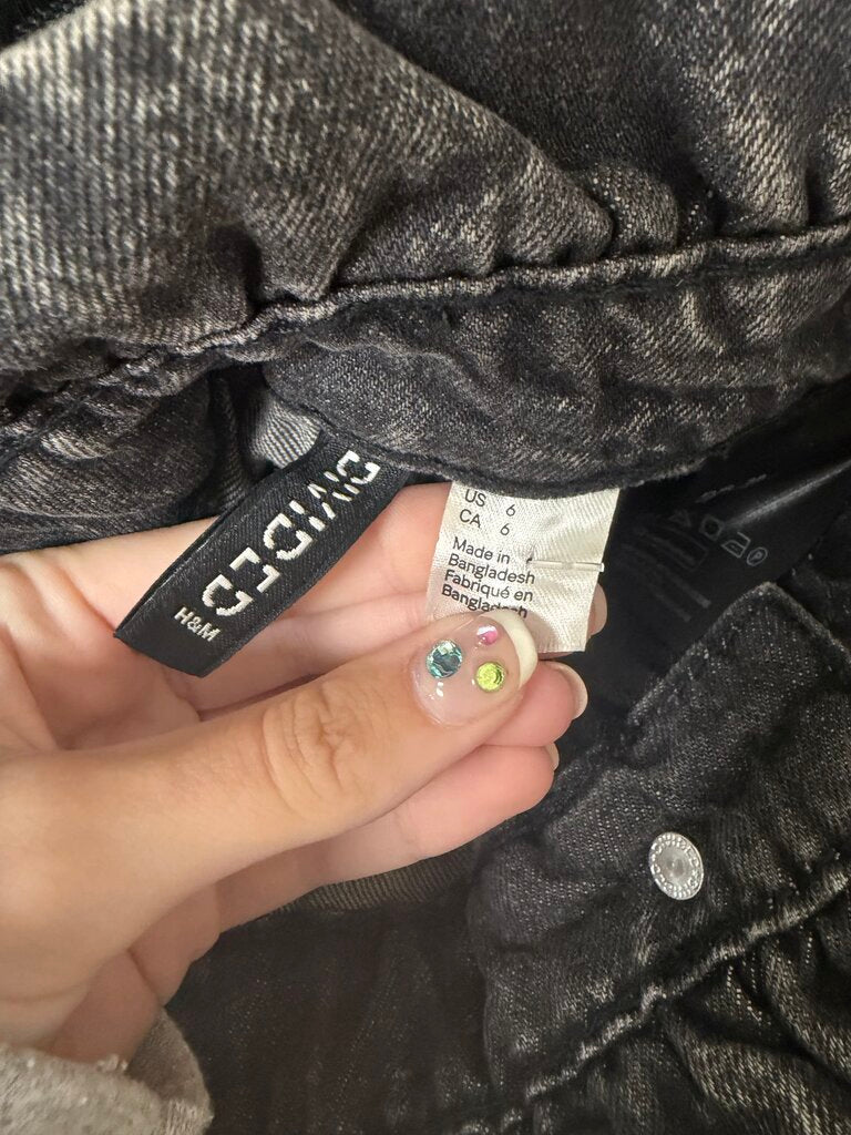 H&M Divided Black Wash Paper Bag Waist Skirt Denim Acid Black Wash Mini Skirt