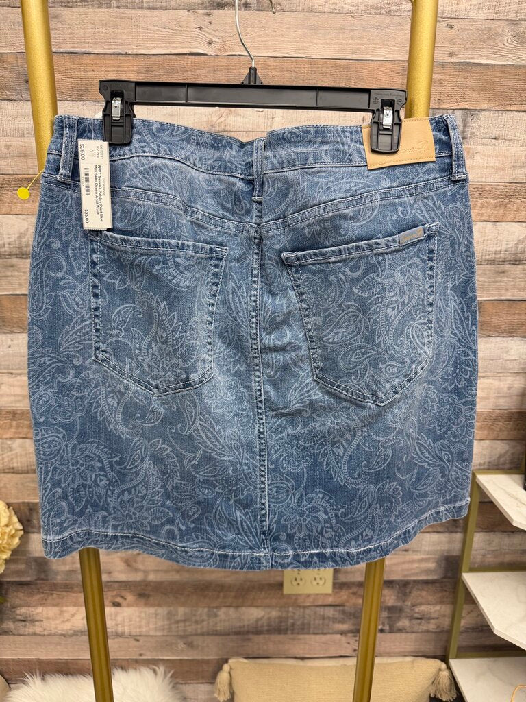 NWT Seven7 Paisley Print Blue Mini Skirt Denim Acid Wash Skirt