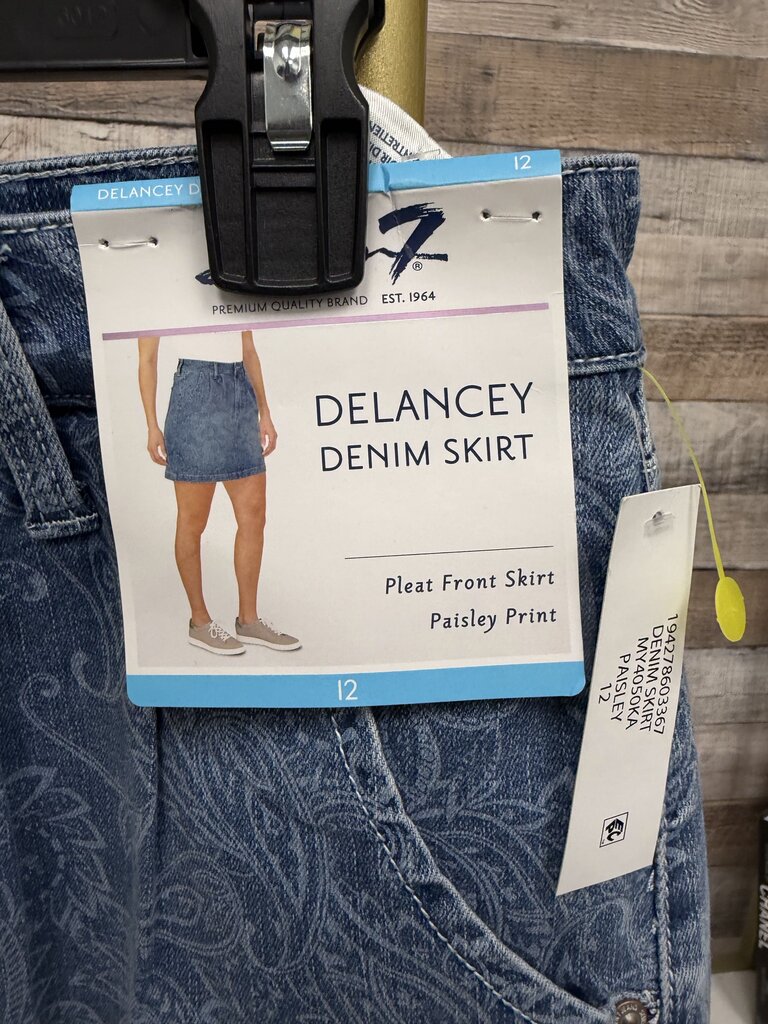 NWT Seven7 Paisley Print Blue Mini Skirt Denim Acid Wash Skirt