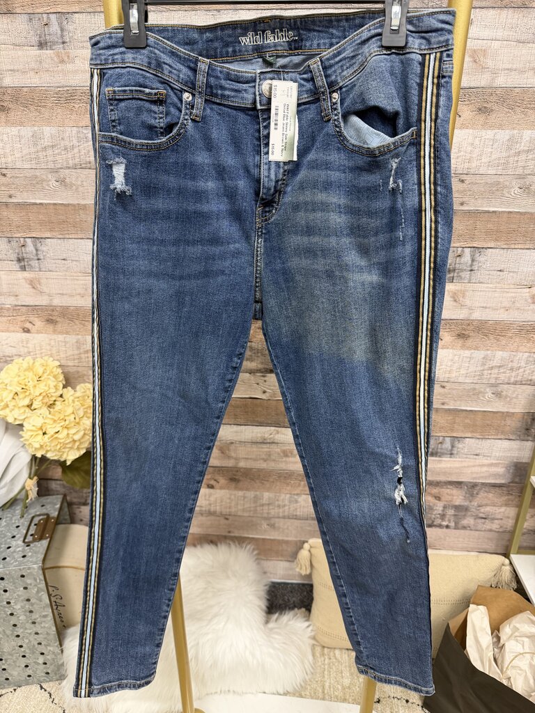 Wild Fable Skinny Side Stripe Detail Blue Jeans Brown & Navy Stripes