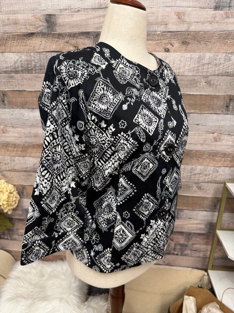 Coldwater Creek Black/White Geometric Jacket Geometric Print