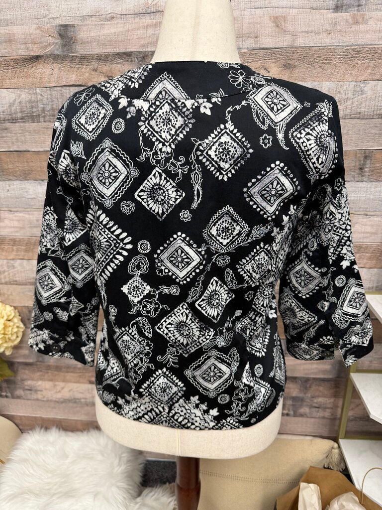 Coldwater Creek Black/White Geometric Jacket Geometric Print