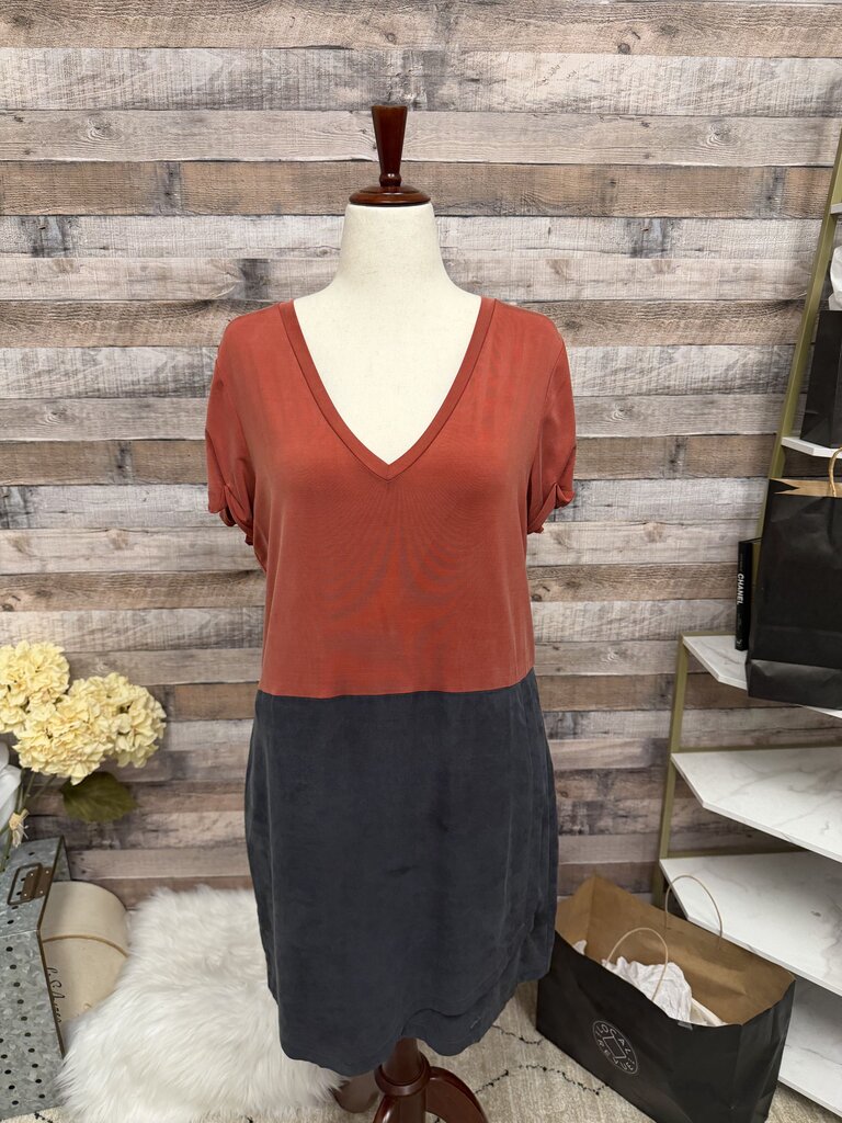 Anthropologie Grey/Orange Colorblock Dress Tshirt Dress Shift Dress