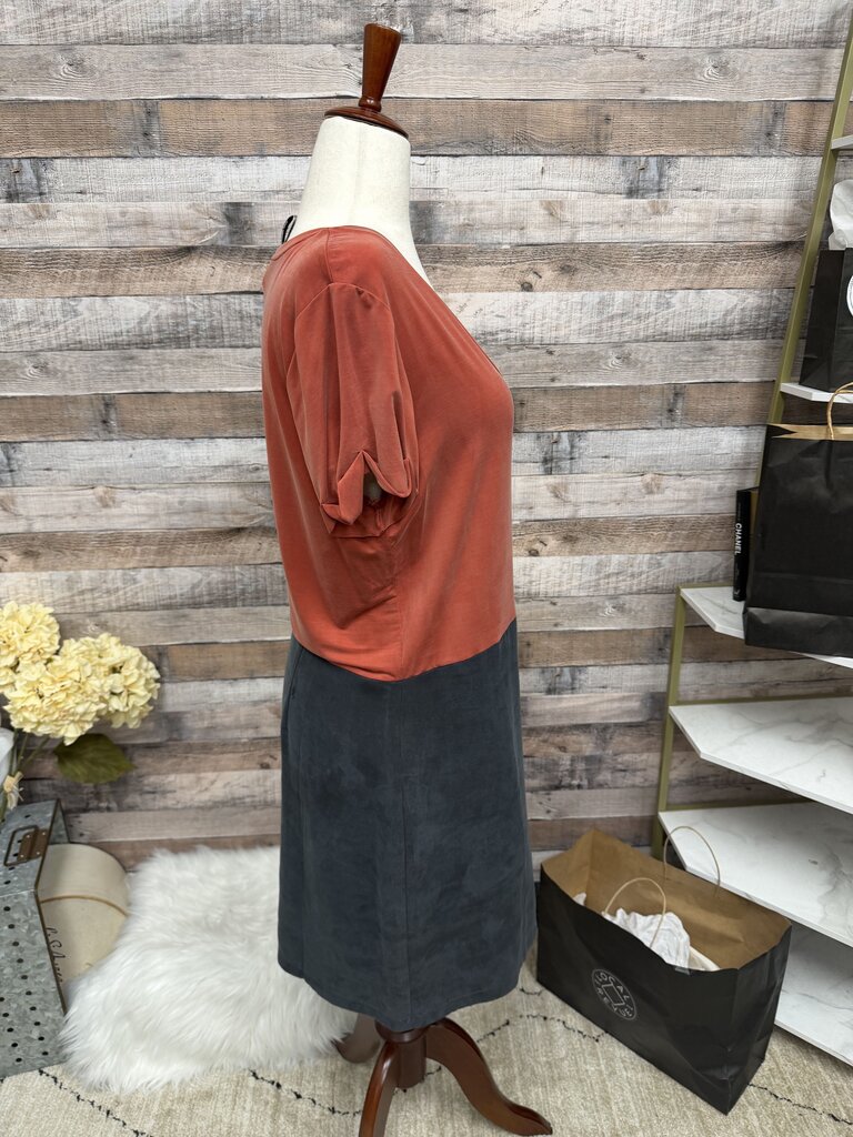 Anthropologie Grey/Orange Colorblock Dress Tshirt Dress Shift Dress