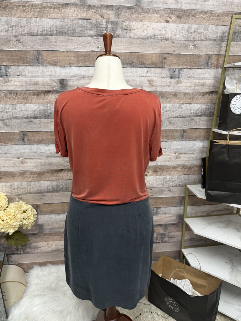 Anthropologie Grey/Orange Colorblock Dress Tshirt Dress Shift Dress