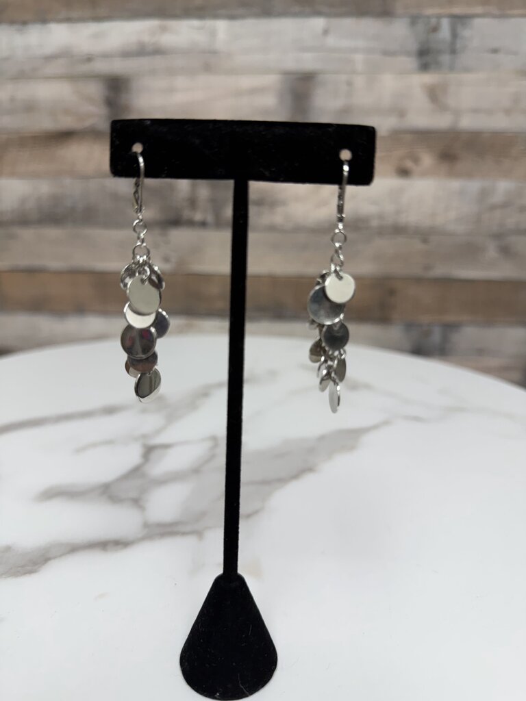 Silver Tone Disc Lever Back Dangle Earrings N/A Silver N/A women EARRINGS - JEWELRY
