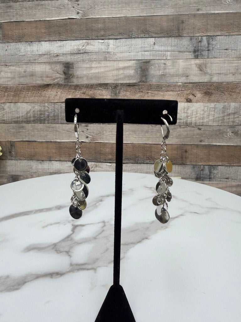 Silver Tone Disc Lever Back Dangle Earrings N/A Silver N/A women EARRINGS - JEWELRY