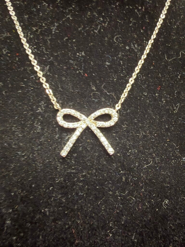 Lucky Brand Sterling Silver Bow Necklace With Stones Lucky Brand Silver N/A women NECKLACE - JEWELRY