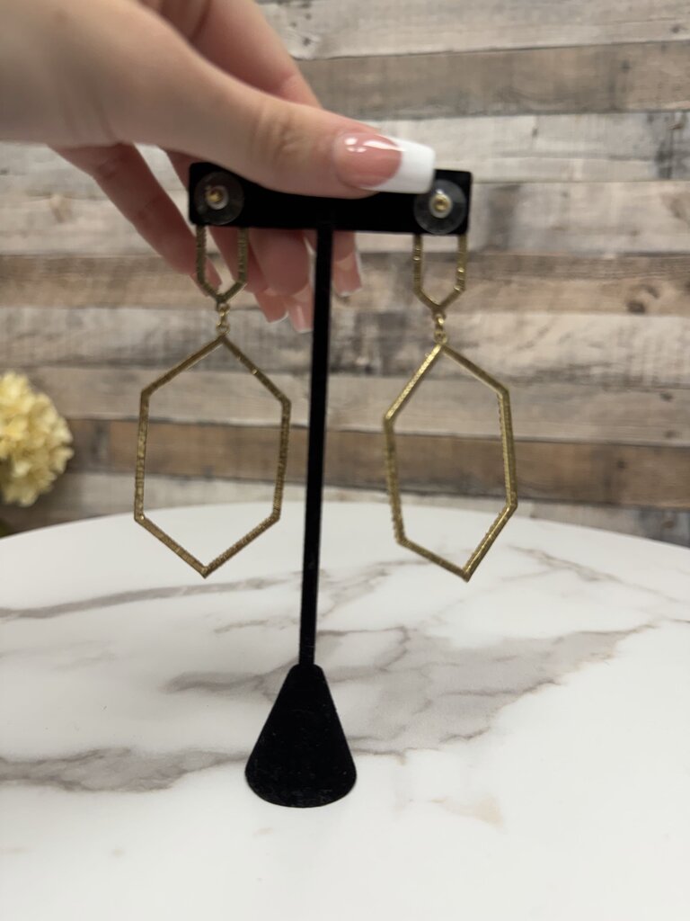 Gold Tone Crystal Hexagon Drop Earrings N/A Gold N/A women TOPS