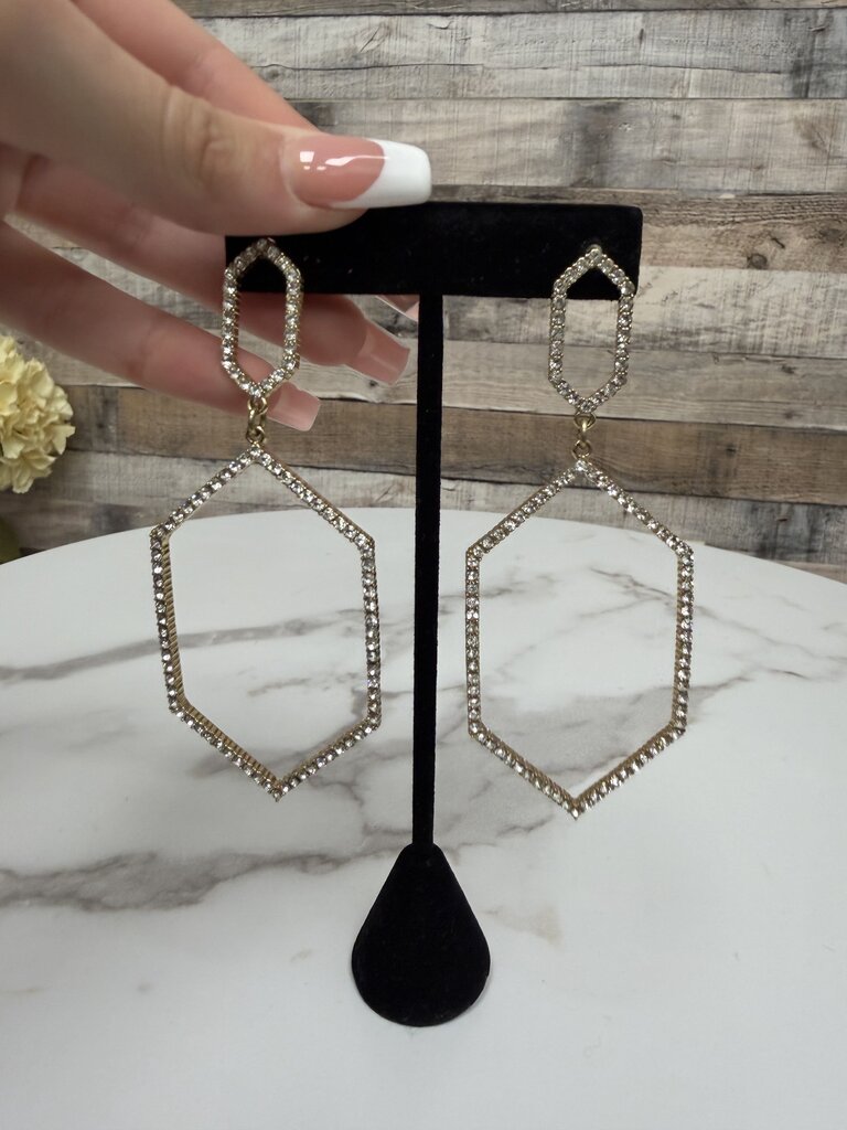Gold Tone Crystal Hexagon Drop Earrings N/A Gold N/A women TOPS