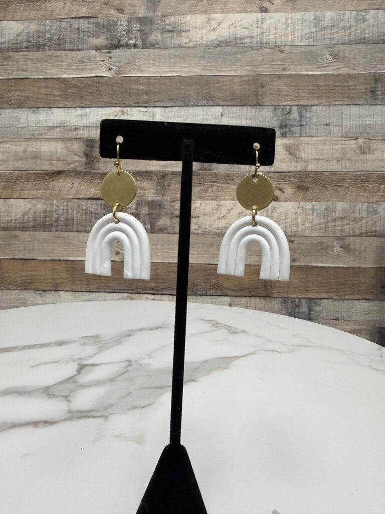 White Rainbow Arch Gold Disc Dangle Earrings N/A White/Gold N/A women EARRINGS - JEWELRY