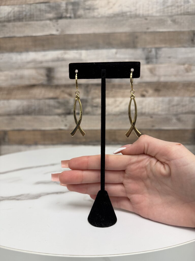 Gold Tone Metal Curved Bar Dangle Earrings With Leverback Closure N/A Gold N/A women EARRINGS - JEWELRY