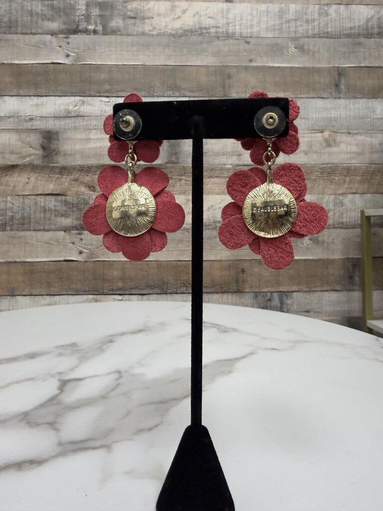 BaubleBar Red Leather Floral Drop Earrings BaubleBar Red N/A women EARRINGS - JEWELRY