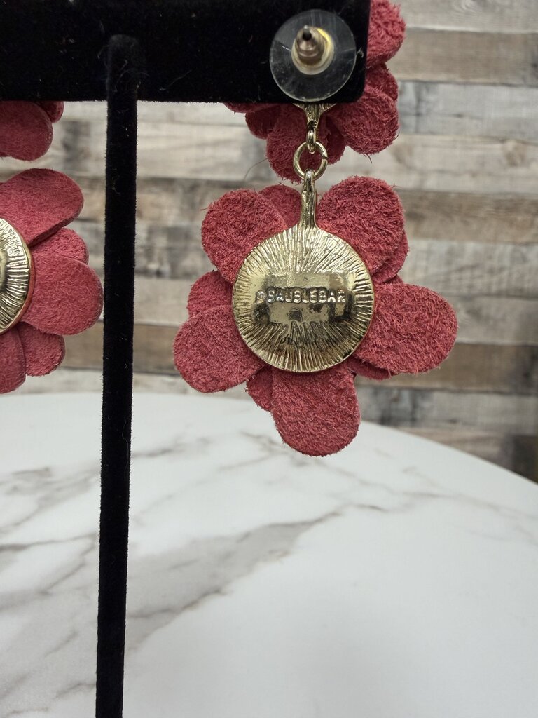 BaubleBar Red Leather Floral Drop Earrings BaubleBar Red N/A women EARRINGS - JEWELRY