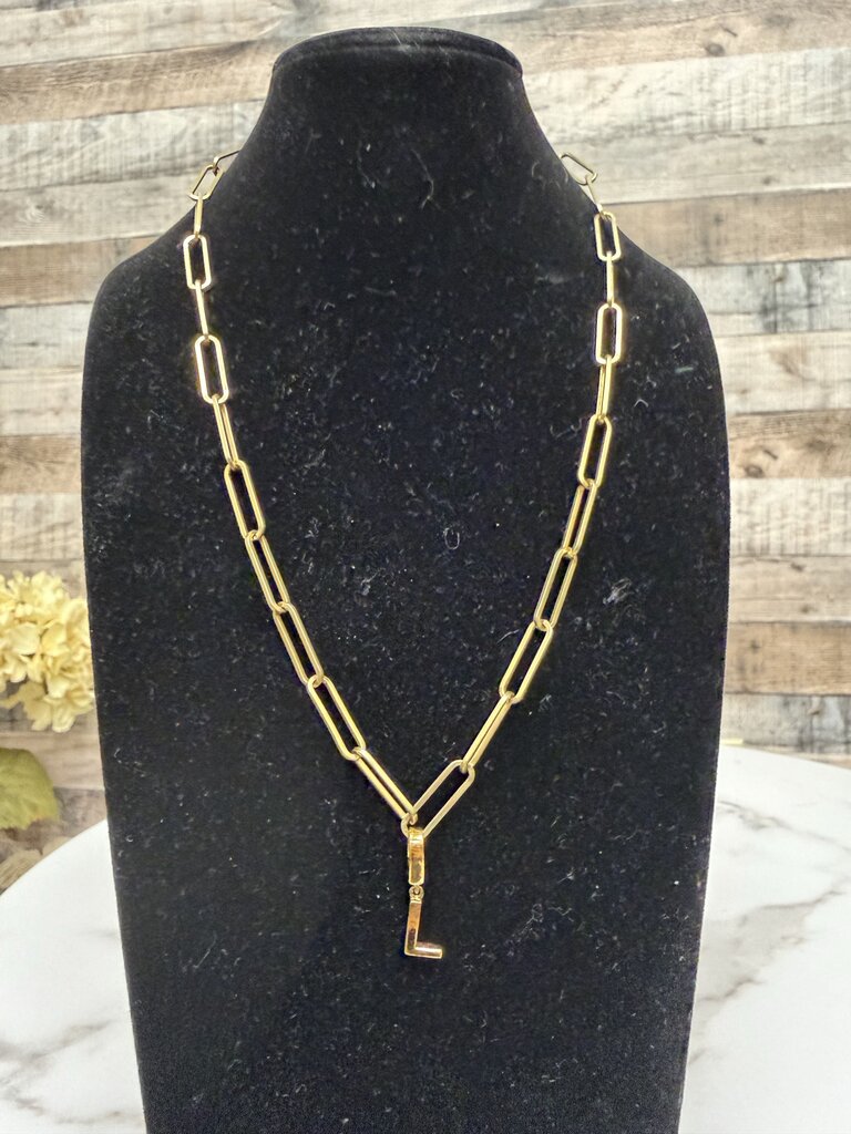 Gold Tone Paperclip Chain With L Pendant N/A Gold N/A women NECKLACE - JEWELRY