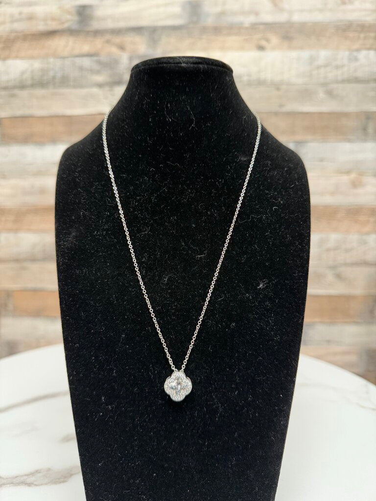 Silver Tone Diamond Cluster Four Leaf Necklace N/A Silver N/A women NECKLACE - JEWELRY
