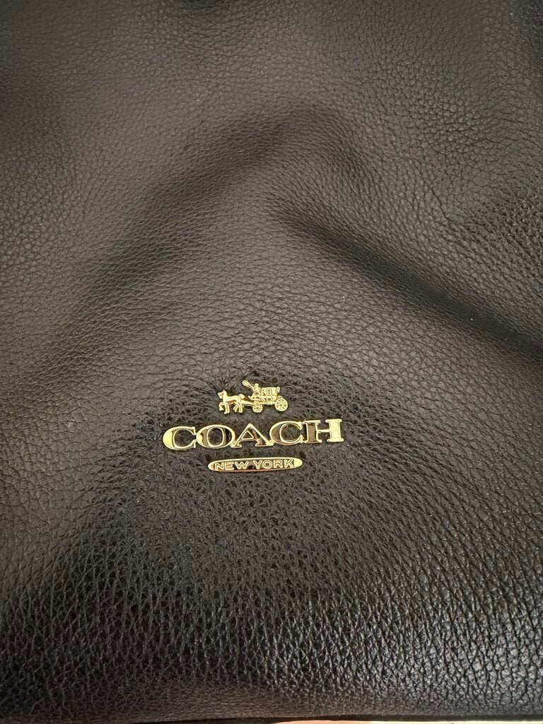 Coach Black Leather Turnlock Tote Gold Accents
