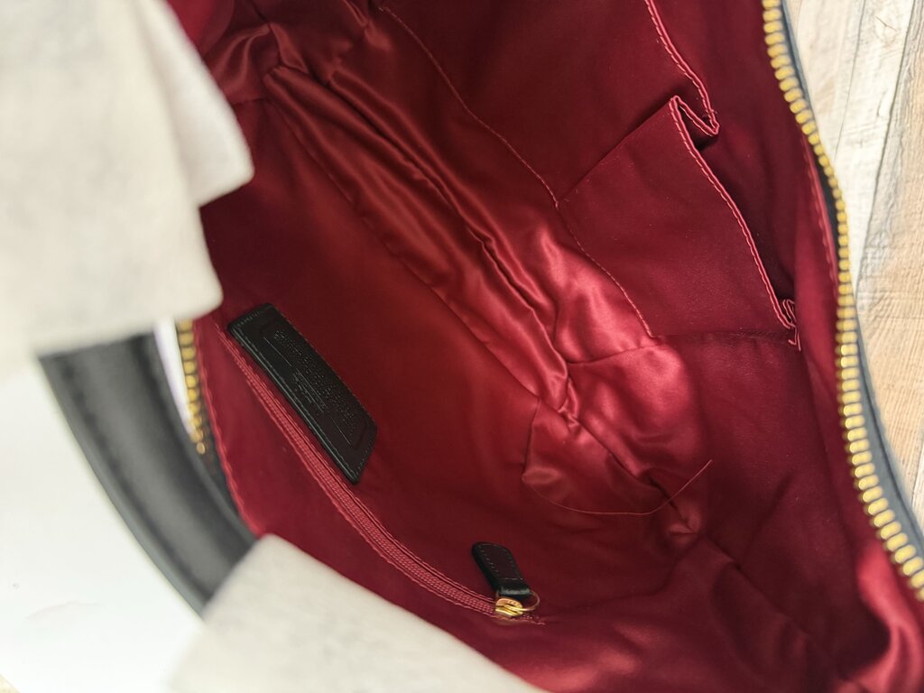 NWT Coach Black Madison Leather Red Lining Bag With Gold Hardware