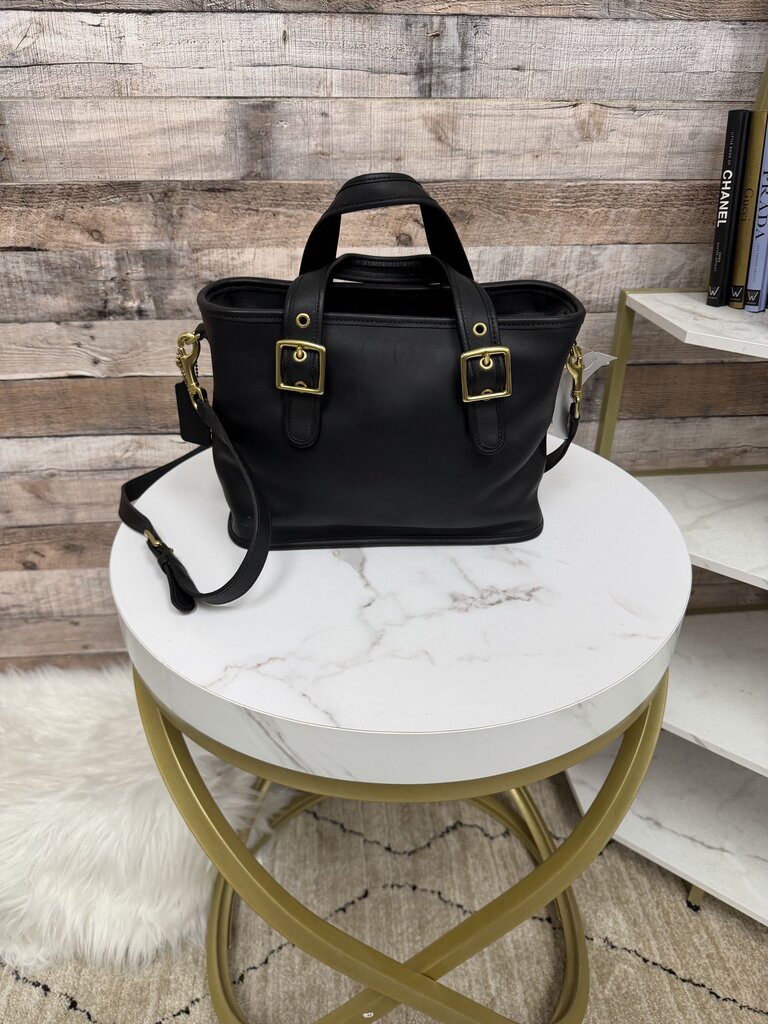 Coach Black Leather Legacy Satchel 9063 With Gold Buckle Straps And Gold Hardware