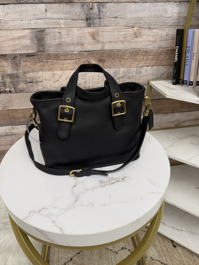 Coach Black Leather Legacy Satchel 9063 With Gold Buckle Straps And Gold Hardware