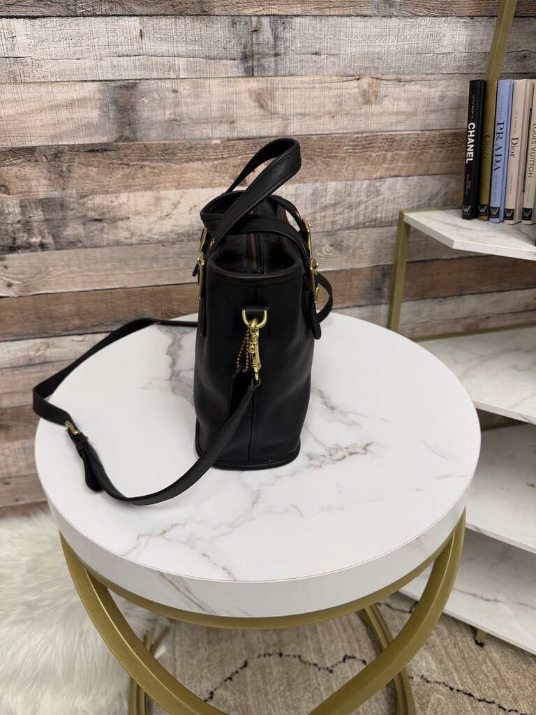 Coach Black Leather Legacy Satchel 9063 With Gold Buckle Straps And Gold Hardware