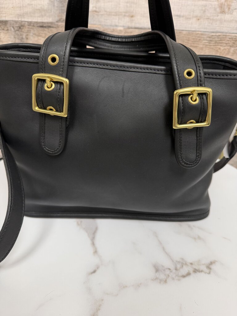 Coach Black Leather Legacy Satchel 9063 With Gold Buckle Straps And Gold Hardware