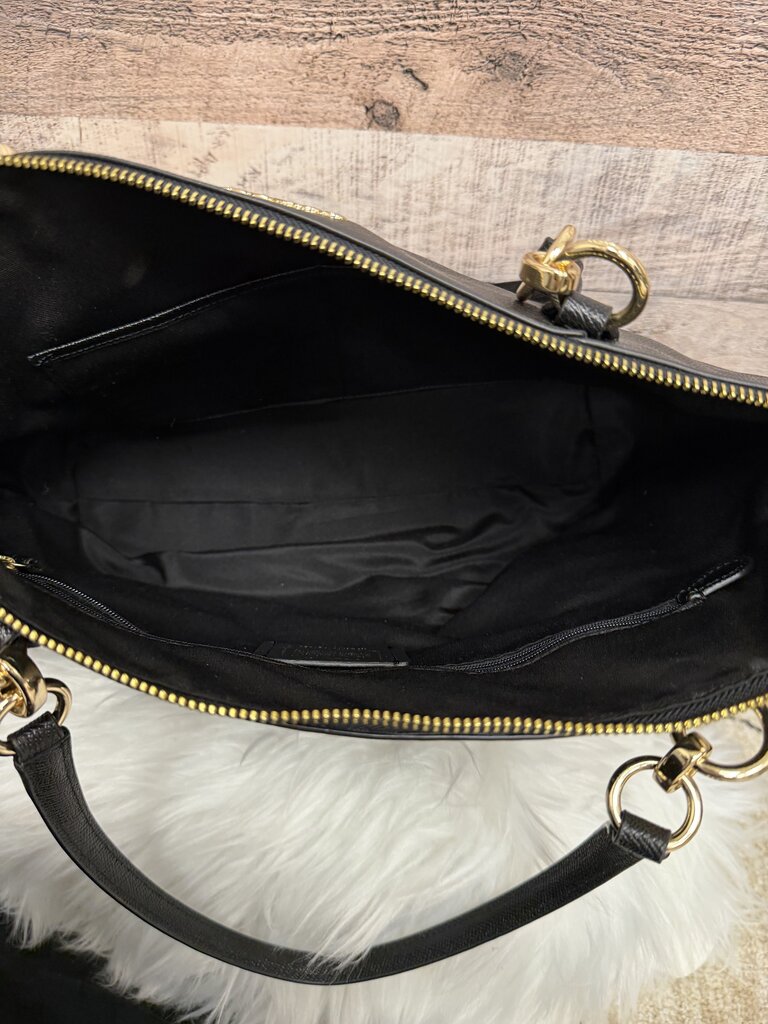Coach Ava Black Crossgrain Leather Tote Bag With Gold Hardware