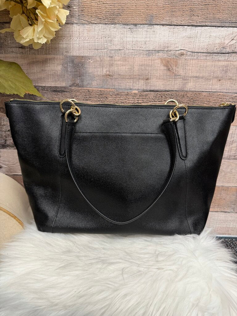 Coach Ava Black Crossgrain Leather Tote Bag With Gold Hardware