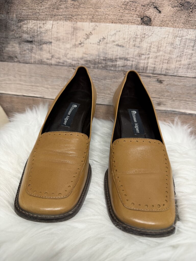 Etienne Aigner Tan Leather Wedge Loafers