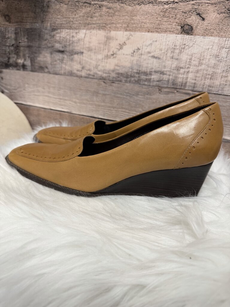 Etienne Aigner Tan Leather Wedge Loafers