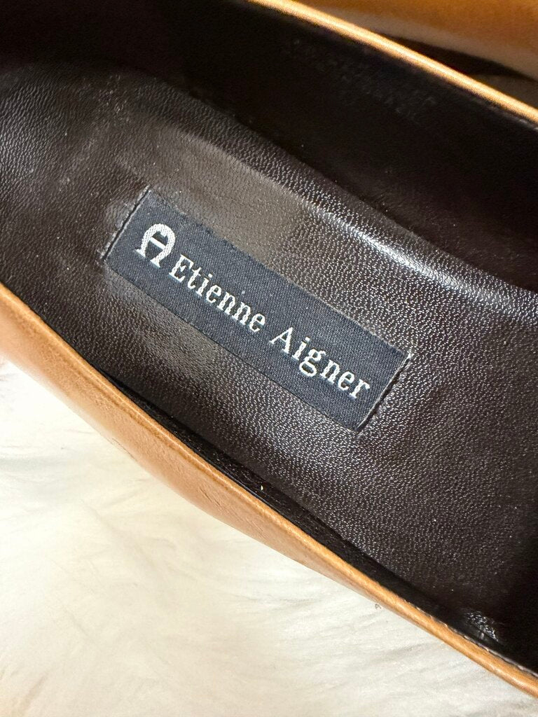 Etienne Aigner Tan Leather Wedge Loafers
