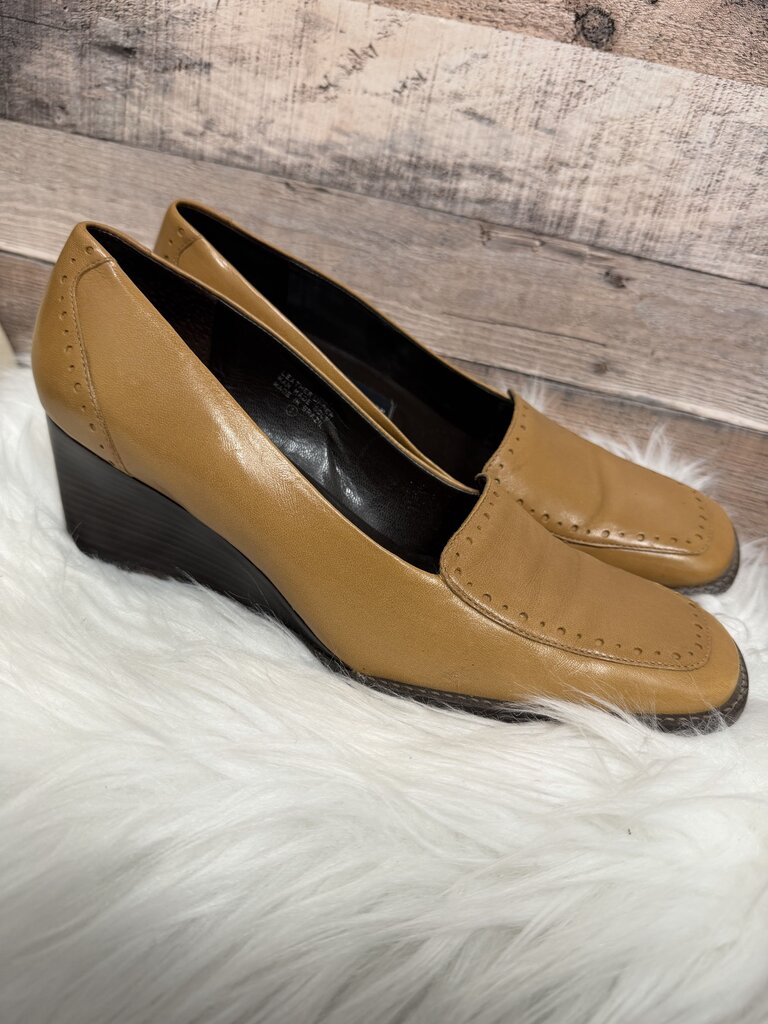 Etienne Aigner Tan Leather Wedge Loafers