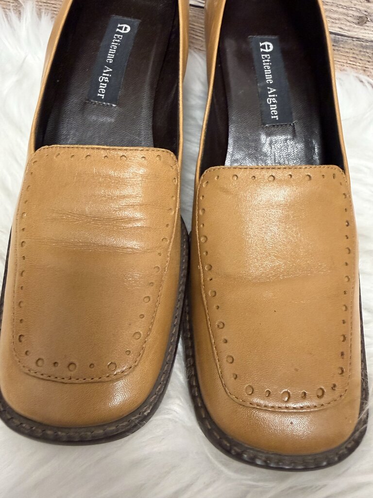 Etienne Aigner Tan Leather Wedge Loafers