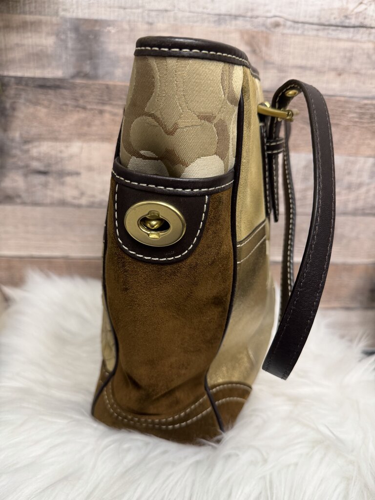 Coach Gold Signature Patchwork Print Tote Bag