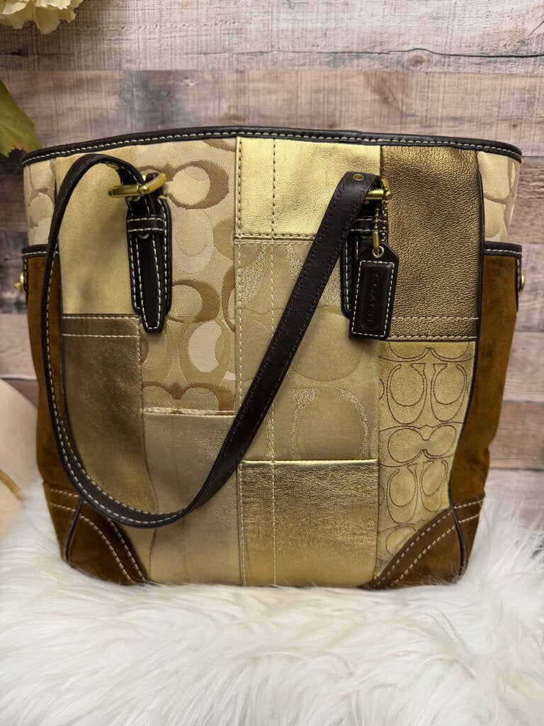 Coach Gold Signature Patchwork Print Tote Bag