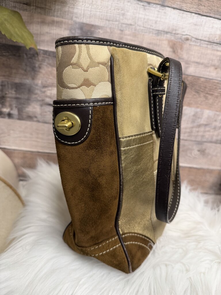 Coach Gold Signature Patchwork Print Tote Bag