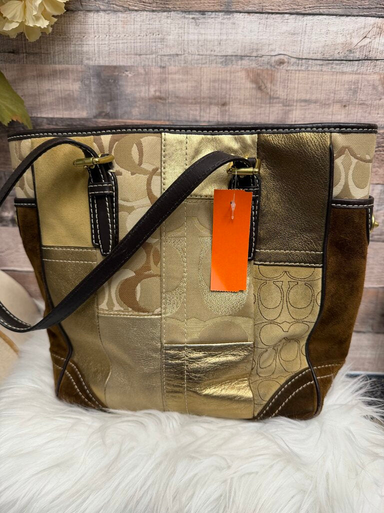 Coach Gold Signature Patchwork Print Tote Bag