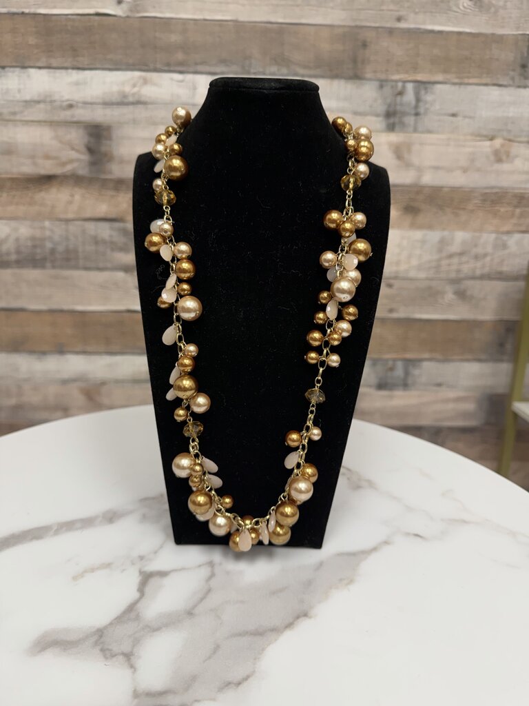 LOFT Faux Pearl/Gold Cluster Necklace