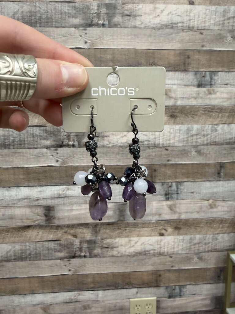 Chico's Purple/White Stones Dangle Earrings