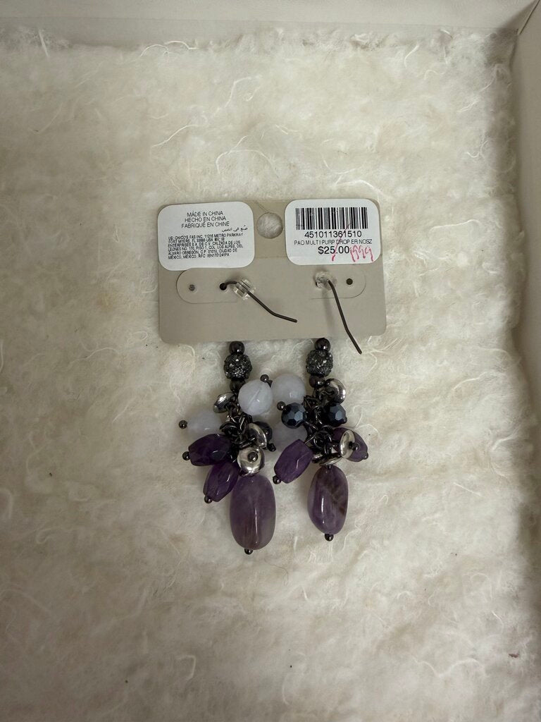 Chico's Purple/White Stones Dangle Earrings