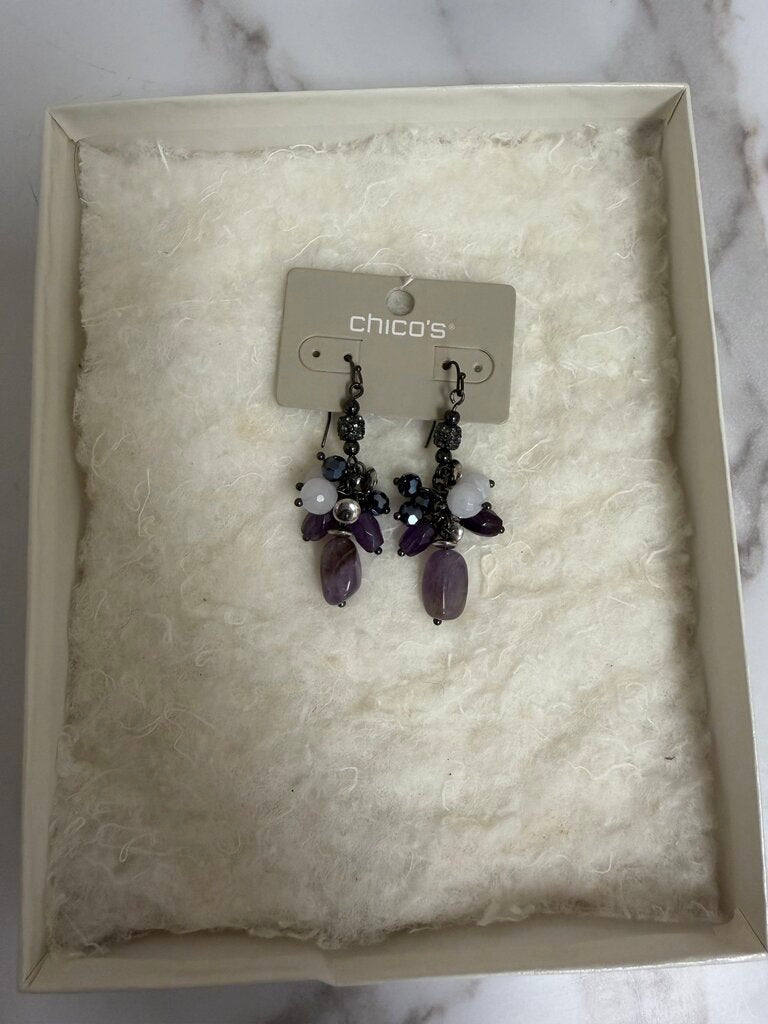 Chico's Purple/White Stones Dangle Earrings