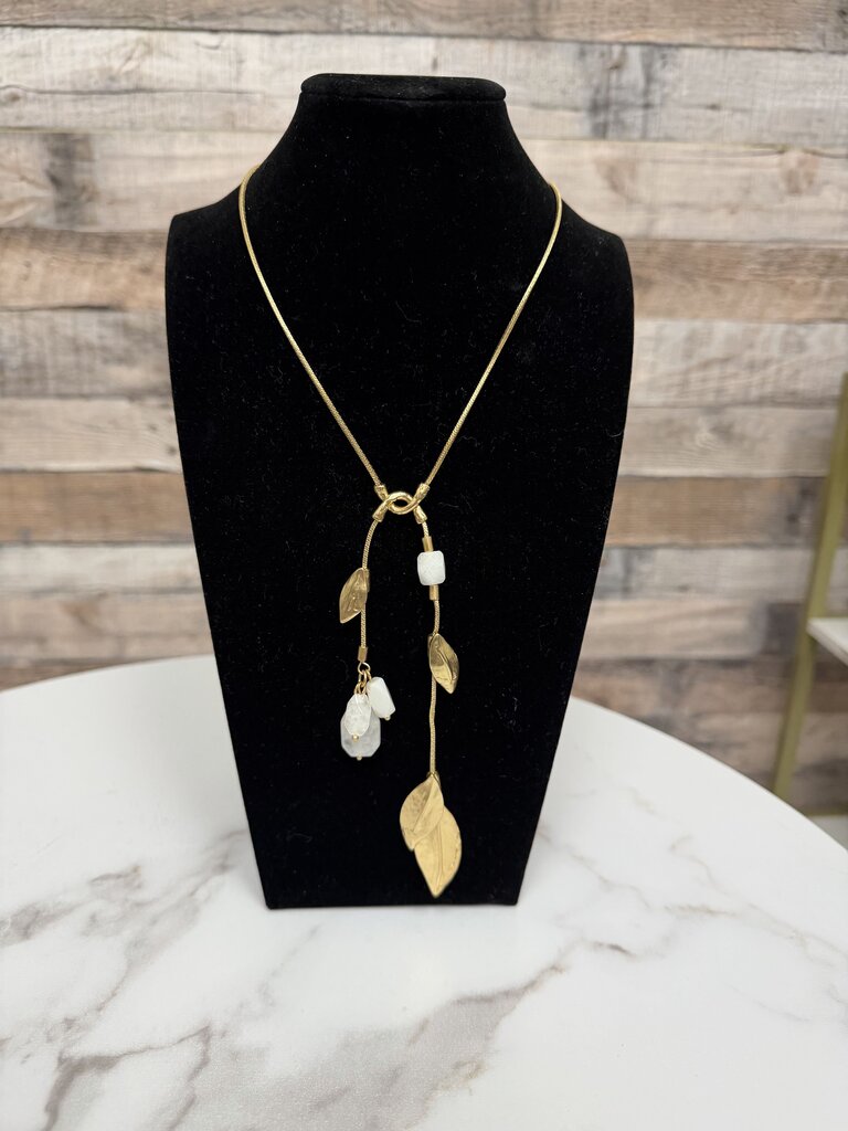 Chico's Gold Chain With Raw Crystal Pendant