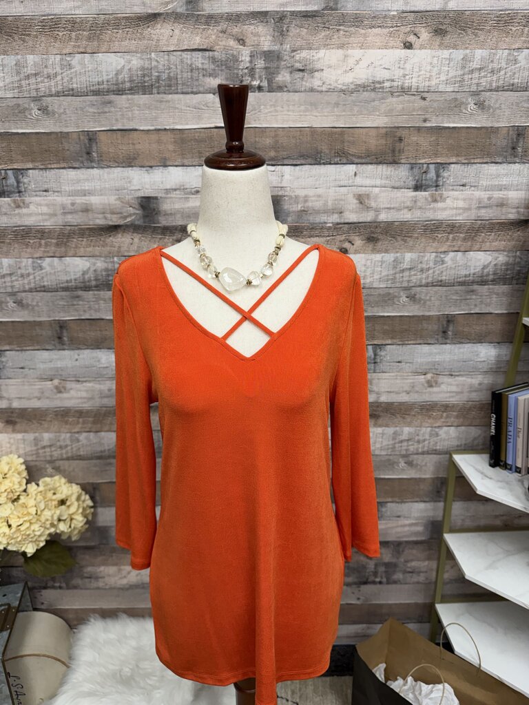 NWT Talbots Orange Knit V-Neck Top