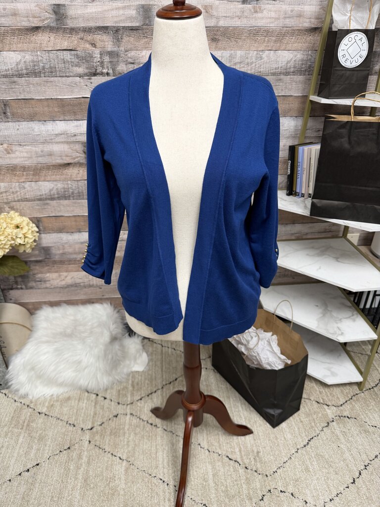 NWT JM Collection Blue/Gold Button Cardigan