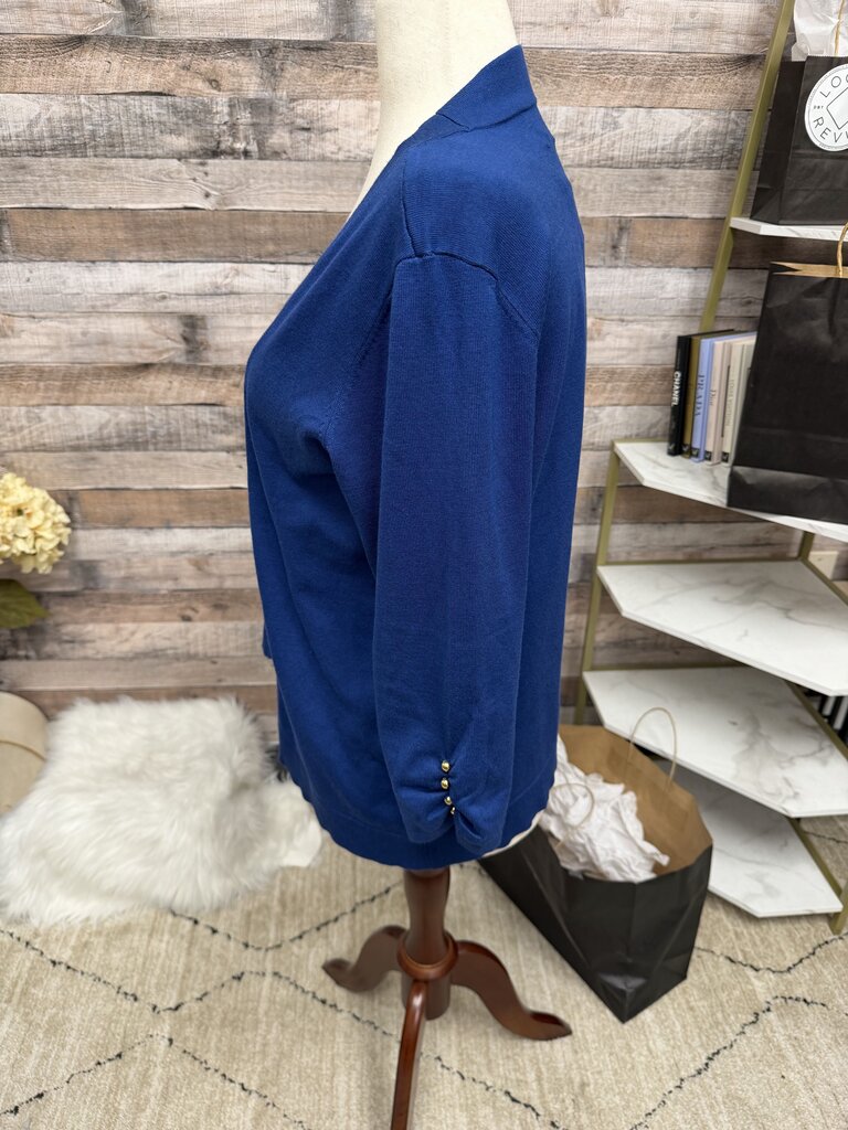 NWT JM Collection Blue/Gold Button Cardigan